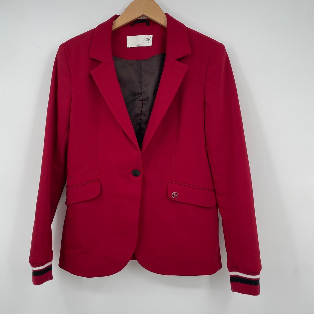 Elias Rumelis Leya Wine Red Blazer Ribbed Cuff Single Button Jacket Medium